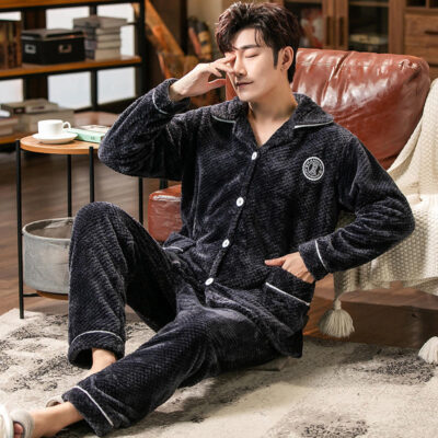 Autumn winter men’s plus size pajamas wholesale two-piece set