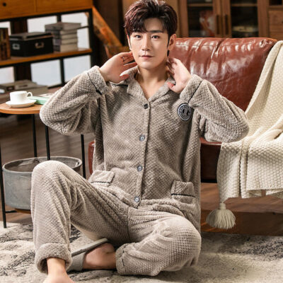 Autumn winter men’s plus size pajamas wholesale two-piece set
