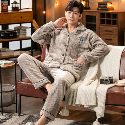 Autumn winter men’s plus size pajamas wholesale two-piece set