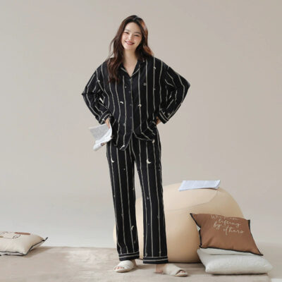 Couple cotton pajamas supplier long sleeve cardigan set