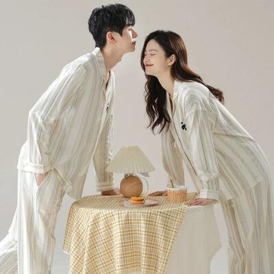 Couple cotton pajamas supplier long sleeve cardigan set