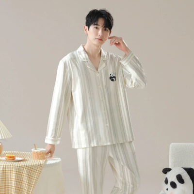 Couple cotton pajamas supplier long sleeve cardigan set
