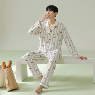Couple cotton pajamas supplier long sleeve cardigan set