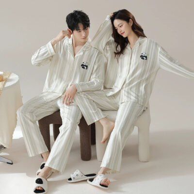 Couple cotton pajamas supplier long sleeve cardigan set