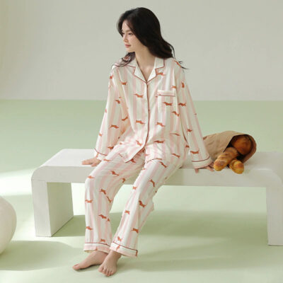 Couple cotton pajamas supplier long sleeve cardigan set