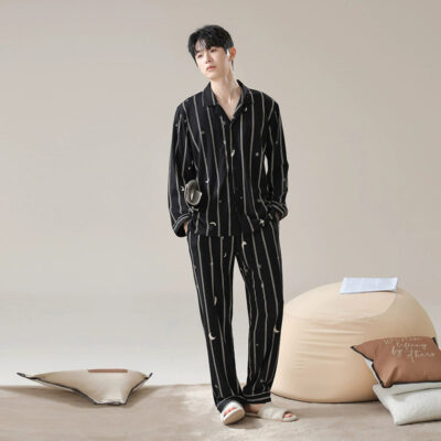 Couple cotton pajamas supplier long sleeve cardigan set
