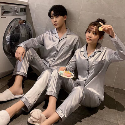 Bulk couple satin pajamas spring autumn long sleeve
