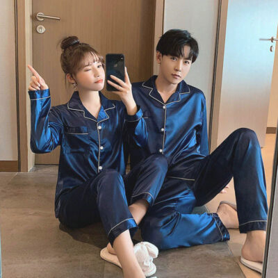 Bulk couple satin pajamas spring autumn long sleeve