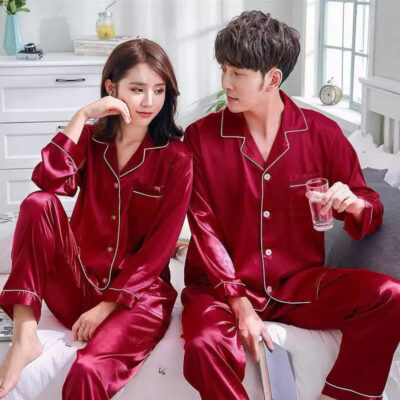 Bulk couple satin pajamas spring autumn long sleeve