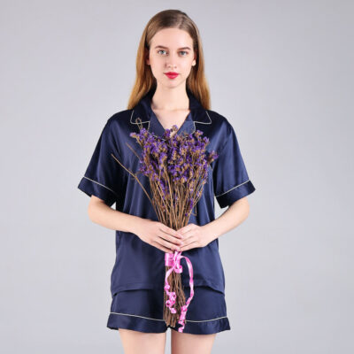 Custom summer women’s satin pajamas short sleeve set