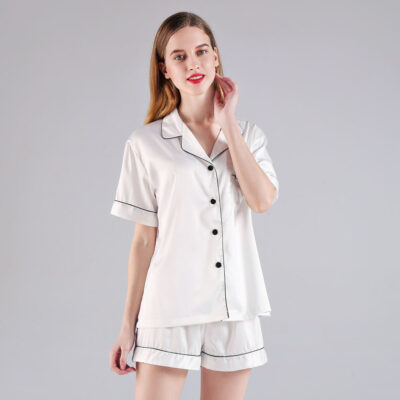 Custom summer women’s satin pajamas short sleeve set
