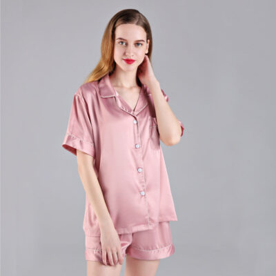 Custom summer women’s satin pajamas short sleeve set