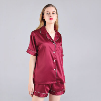 Custom summer women’s satin pajamas short sleeve set