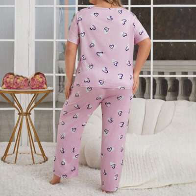 Casual heart print women’s plus size pajamas supplier set