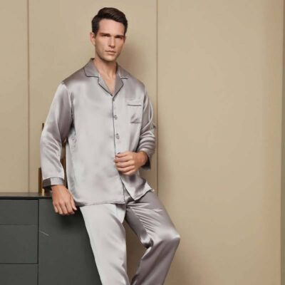 Luxury long sleeve men’s silk pajamas manufacturer