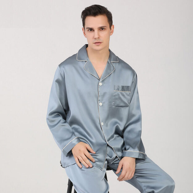 Long sleeve men’s silk pajamas from manufacturer (2) Luxury long sleeve men’s silk pajamas manufacturer