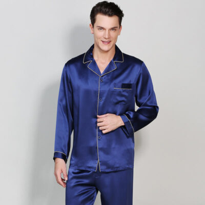 Luxury long sleeve men’s silk pajamas manufacturer