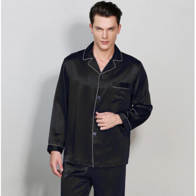 Luxury long sleeve men’s silk pajamas manufacturer