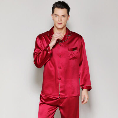 Luxury long sleeve men’s silk pajamas manufacturer