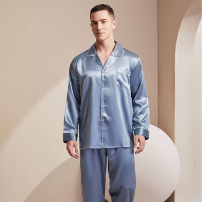 Luxury long sleeve men’s silk pajamas manufacturer