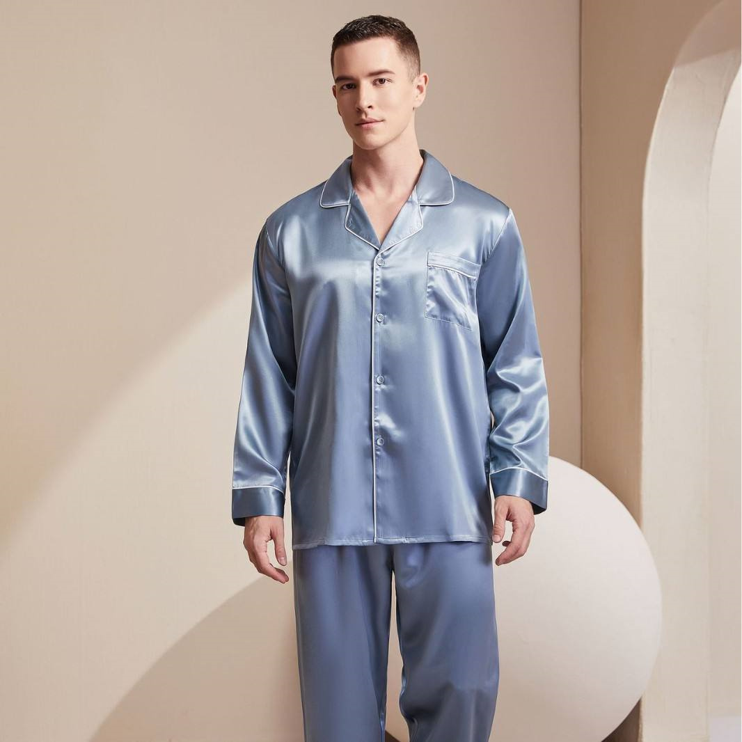 Long sleeve men’s silk pajamas from manufacturer (6) Luxury long sleeve men’s silk pajamas manufacturer
