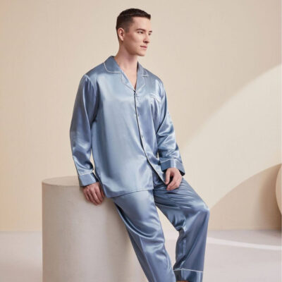 Luxury long sleeve men’s silk pajamas manufacturer