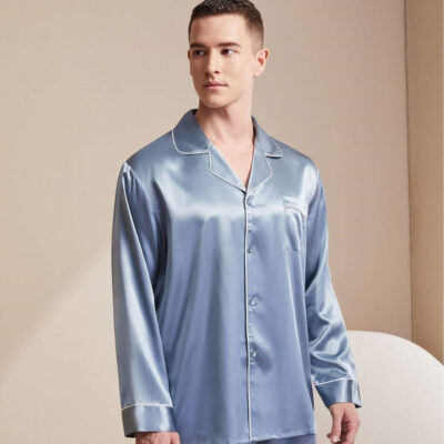 Luxury long sleeve men’s silk pajamas manufacturer