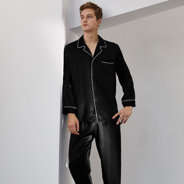 Long sleeve silk pajamas for men supplier series (2) Spring autumn men’s silk pajamas supplier collection