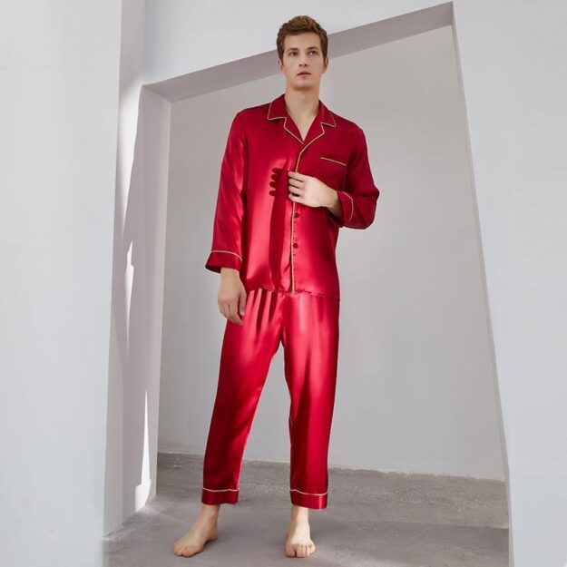 Long sleeve silk pajamas for men supplier series (4) Spring autumn men’s silk pajamas supplier collection