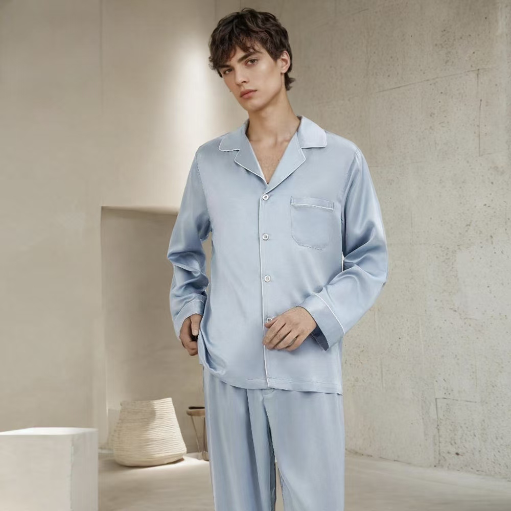 Luxury men’s silk pajama set from factory (3) Men’s silk pajamas factory luxury set
