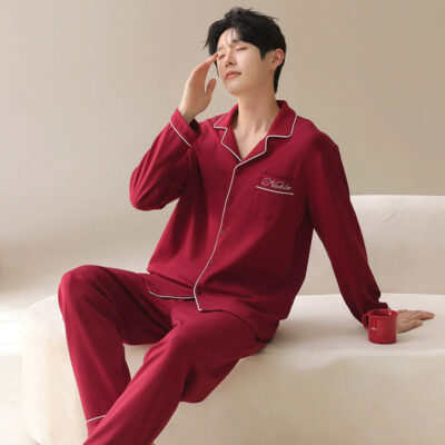 Stylish men’s cotton pajama set supplier homewear