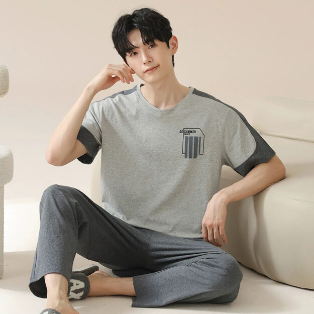 Custom men’s cotton pajamas summer short sleeve set