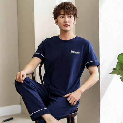 Custom men’s cotton pajamas summer short sleeve set