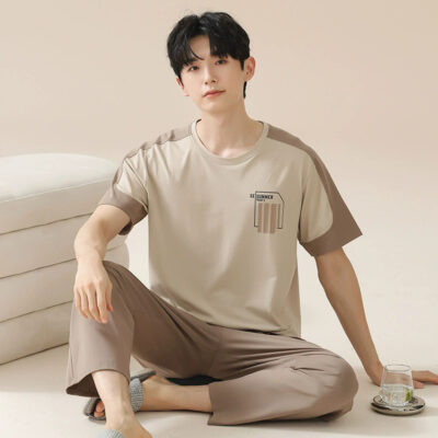 Custom men’s cotton pajamas summer short sleeve set