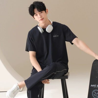 Custom men’s cotton pajamas summer short sleeve set