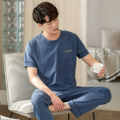 Custom men’s cotton pajamas summer short sleeve set