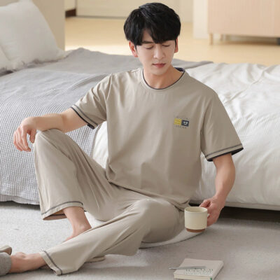 Custom men’s cotton pajamas summer short sleeve set