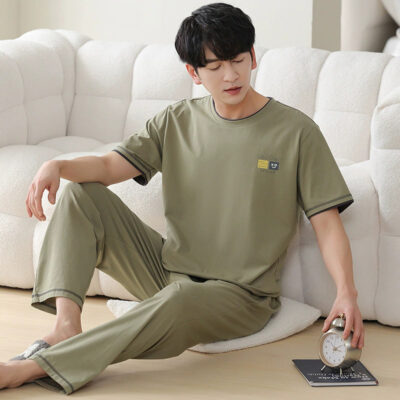 Custom men’s cotton pajamas summer short sleeve set