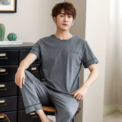 Custom men’s cotton pajamas summer short sleeve set