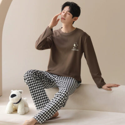 Men’s cotton pajamas factory spring autumn loungewear set