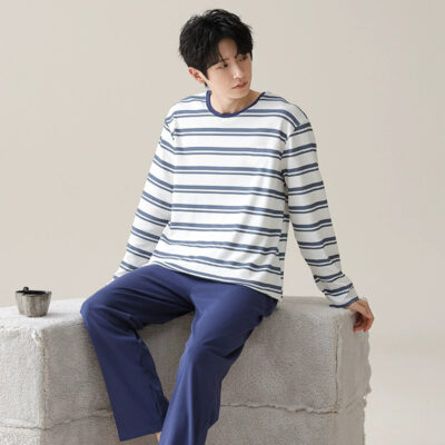 Men’s cotton pajamas factory spring autumn loungewear set