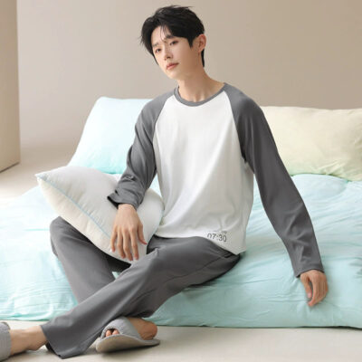 Men’s cotton pajamas factory spring autumn loungewear set