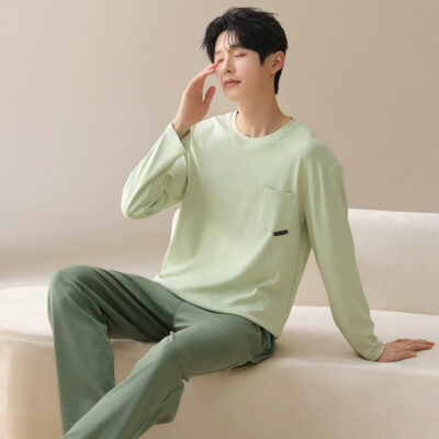 Men’s cotton pajamas factory spring autumn loungewear set