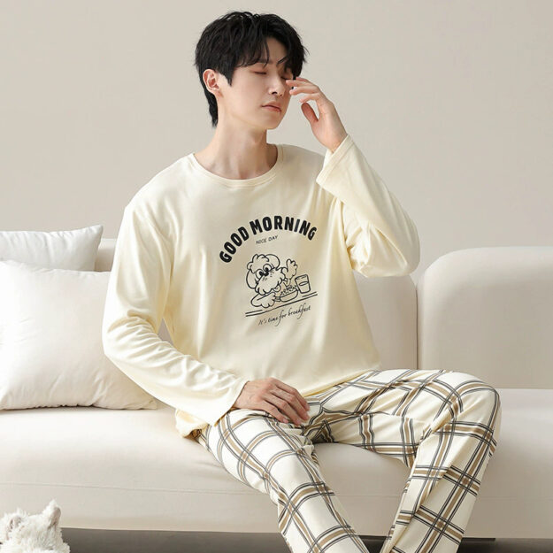 Men’s cotton pajamas factory spring autumn loungewear set