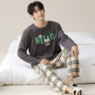 Men’s cotton pajamas factory spring autumn loungewear set