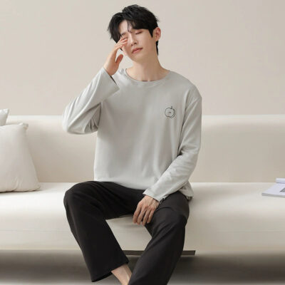 Men’s cotton pajamas factory spring autumn loungewear set