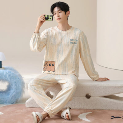 Men’s cotton pajamas wholesale spring autumn long sleeve