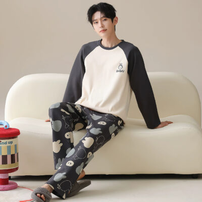 Men’s cotton pajamas wholesale spring autumn long sleeve