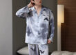 Spring autumn men satin pajamas long sleeve pants set