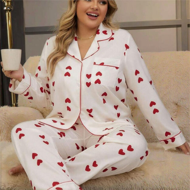 Elegant plus size women’s printed pajamas two-piece set